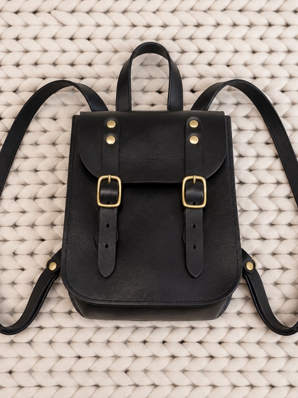 Howl and Hide Mini Keystone Handmade Black Leather Backpack